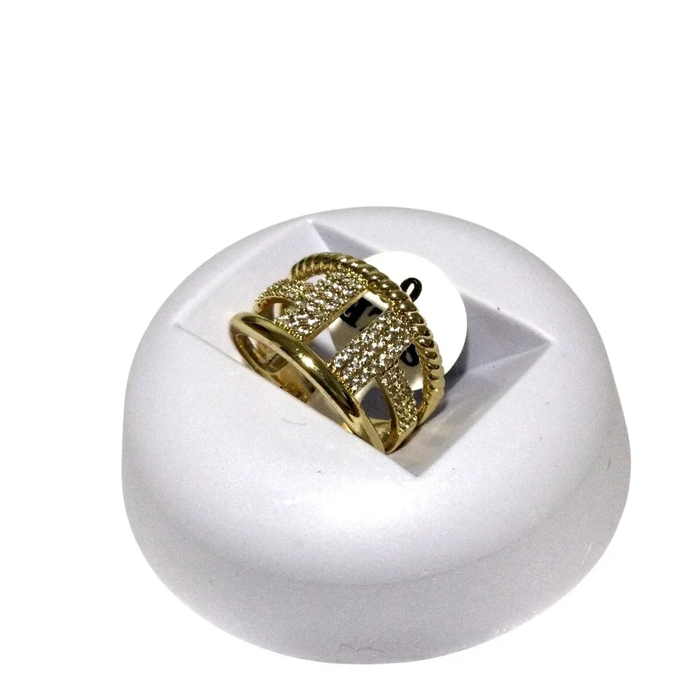 Gold Laminated Tone Fashion Statement Ring Pave Crystal Wide Band Jewelry size6